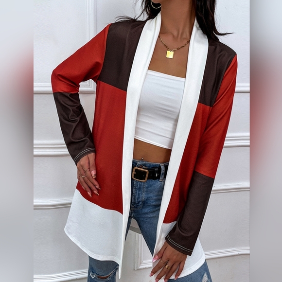 Color Wave Open Front Cardigan - Burgundy - Picture 5 of 5